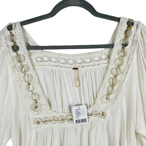 Nwt Free People Moonlight Gold Metal Ring Cochet Peasant Top Size XS - Picture 3 of 7